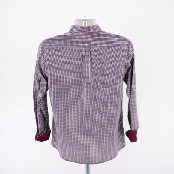 Van Heusen Slim‎ Fit Red Blue Gray Plaid Pocket Button Down Flip Cuff Large Long - Picture 8 of 13